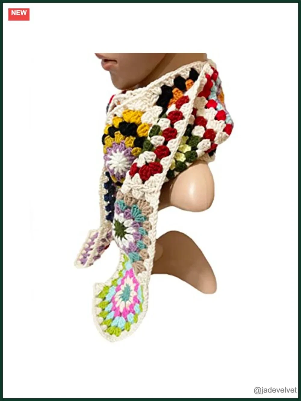 Handmade Crochet Granny Square Scarf - Acrylic Yarn - Boho Cozy Style